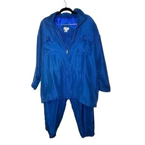 Lady Lavon Vintage 100% Silk Tracksuit Set Royal Blue Jacket Pants Womens 1X